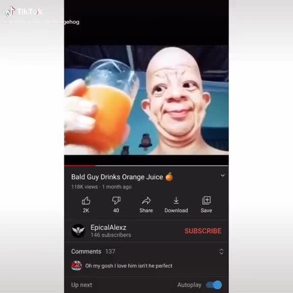 Yourboysilverthehedgehog On Tiktok Bald Guy Drinks Orange Juice Download Subscribe Epicalalexz Comments