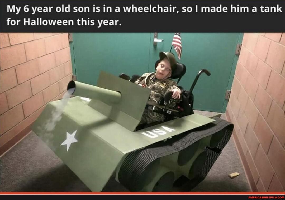 My 6 year old son is in a wheelchair, so I made him a tank for Halloween this year.