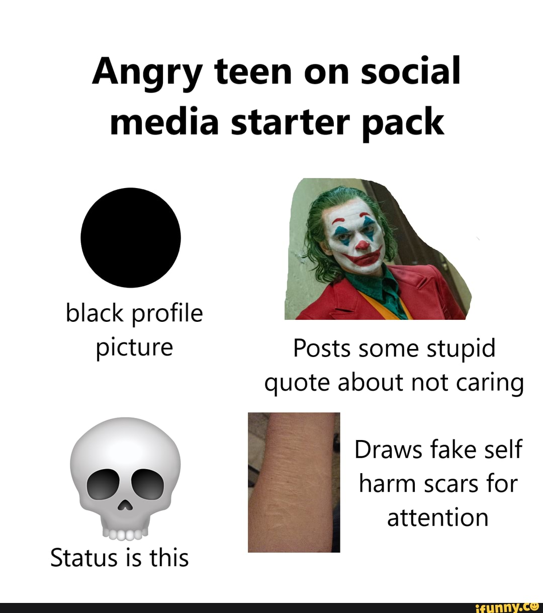 Angry teen on social media starter pack black profile picture Posts