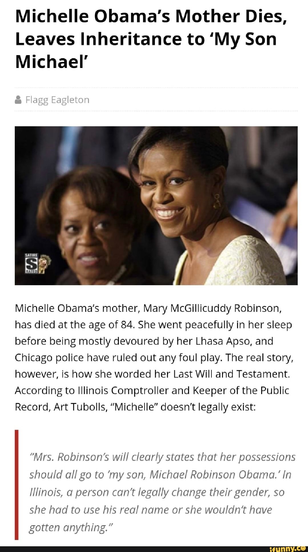 Michelle Obama S Mother Dies Leaves Inheritance To My Son Michael   D67b3092b8ea72c10a32b338c3478f6e5c858827eb9bf933d5849c38fdbc12a9 1 