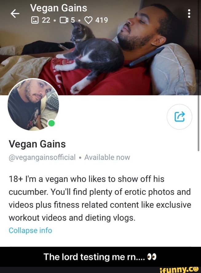 Vegan Gains @ 22-05-9419 Vegan Gains @vegangainsofficial Available now 18+  I'm a vegan