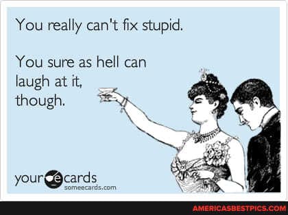 You really can't fix stupid.
You sure as hell can laugh at it, though.
your