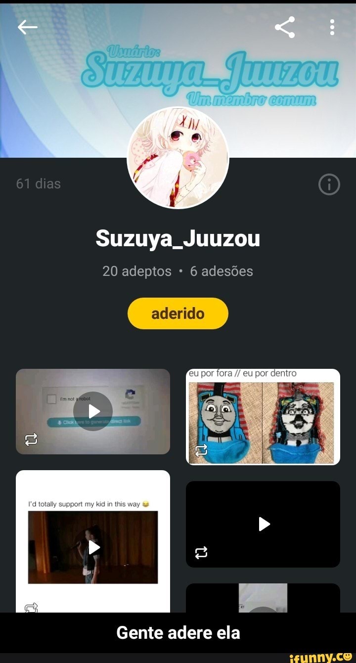 Suzuya Juuzou
20 adeptos 6 adesões
Gente adere ela - Gente adere ela