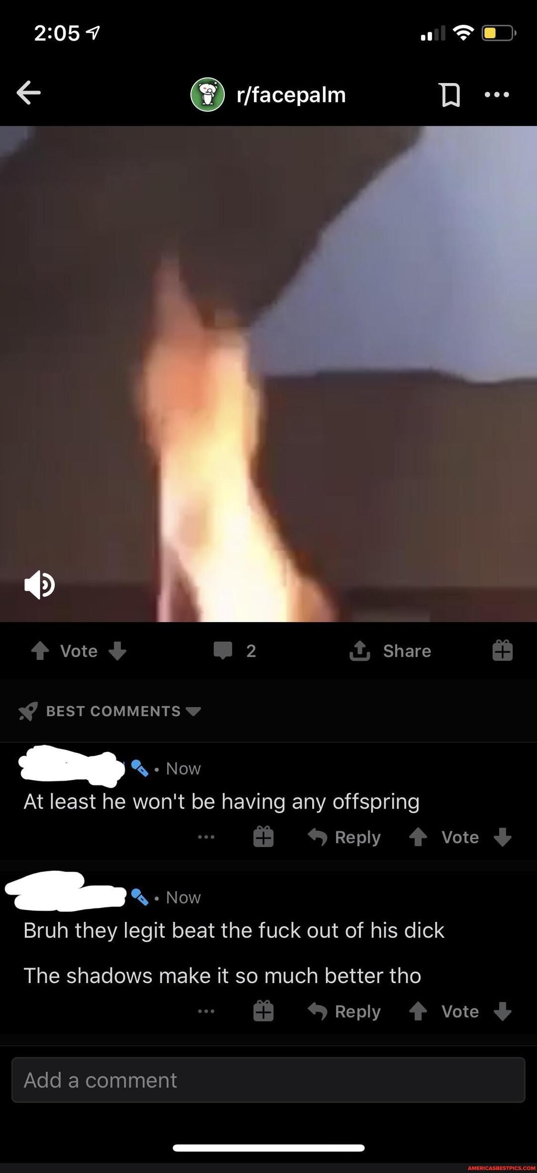 7
Vote 2 Share
BEST COMMENTS
Now
At least he won't be having any offspring
Bruh they legit beat the fuck out of his dick
Reply Vote
The shadows make it so much better tho
Reply f Vote
Add a comment