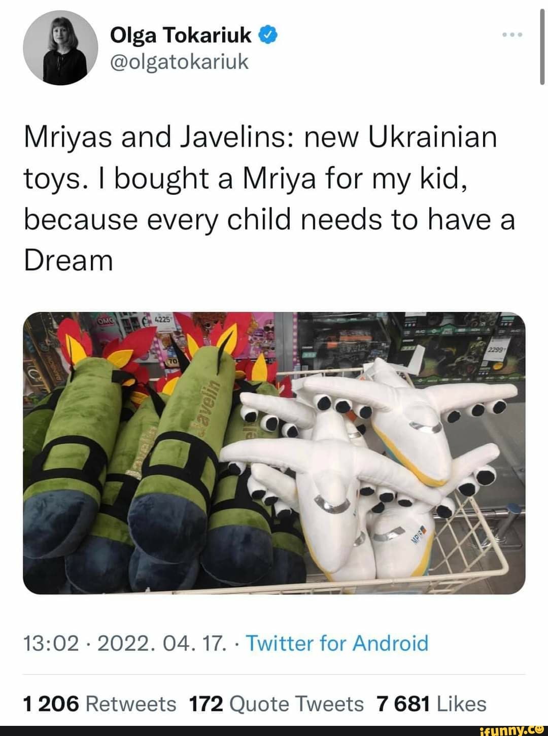 Mriyas and Javelins new Ukrainian toys. I bought a Mriya for my kid