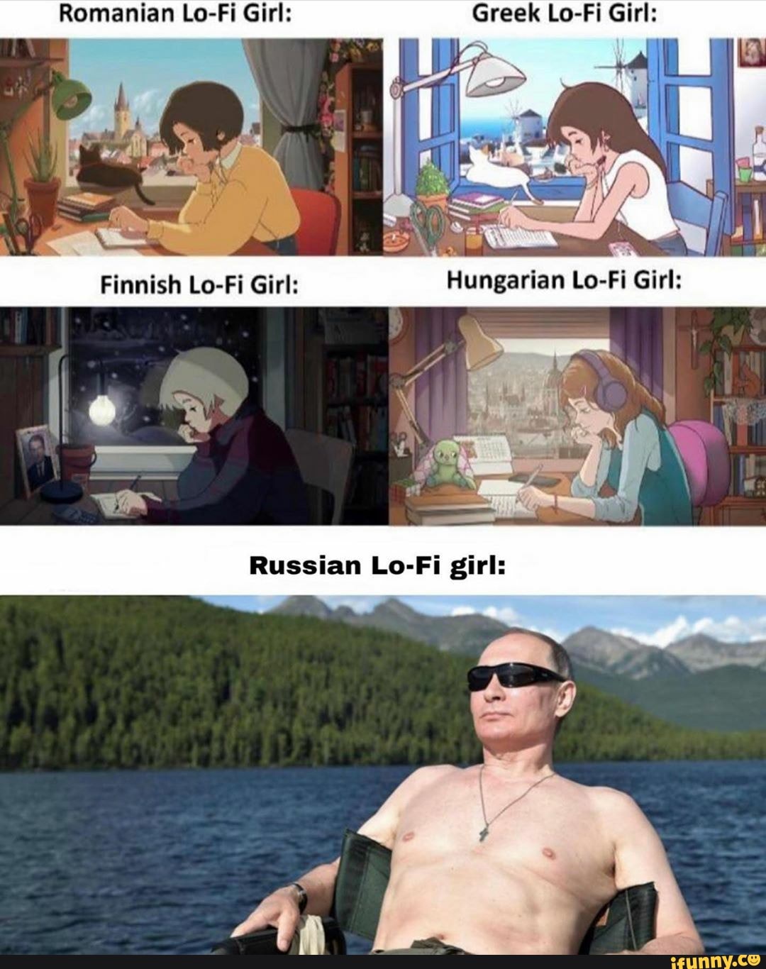 Romanian Lo-Fi Girls Greek Lo-Fi Girls
Finnish Lo-Fi Girls Fluagarian Girls
A {
Russian
