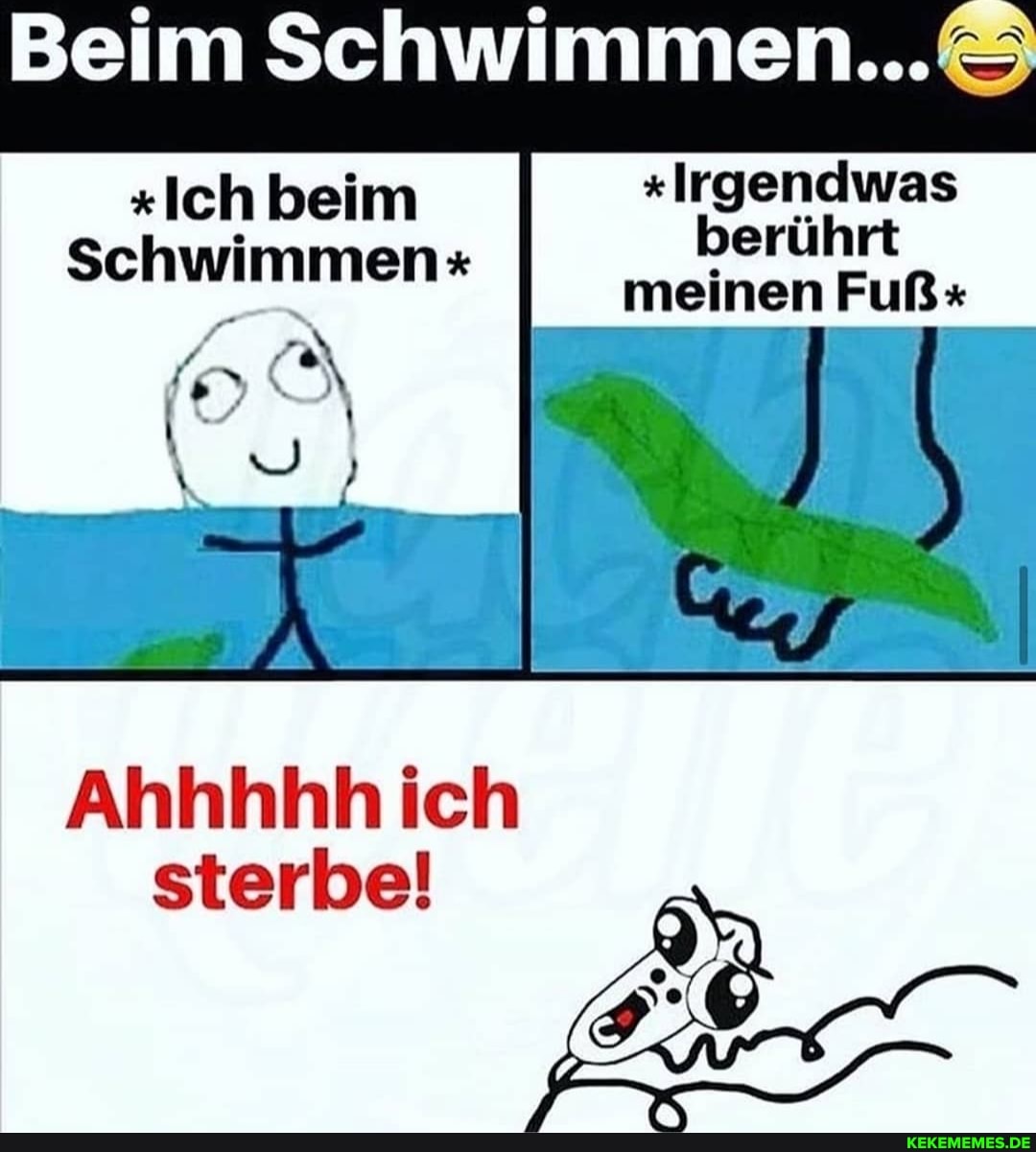 Irgendwas berührt meinen Fuß*
Beim Schwimmen...
"Ich beim
Schwimmen
Ahhhhh ich sterbe!