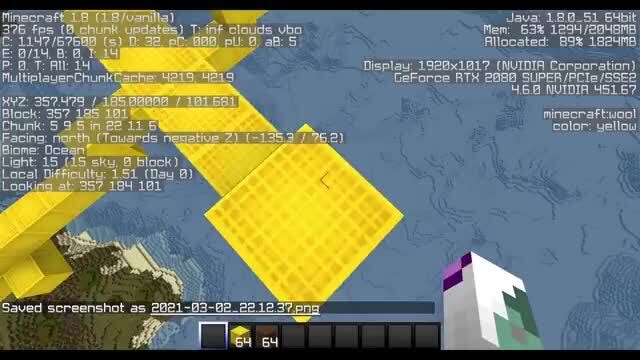 Minecraft 1 8 Java 18 4 51 64bit Fps Chunk Updates T Inf Clouds Vbo Mem 63 76 D 32 Pu G Ab 5 Allocated 14mb Display 1924x1017 Nvidia Corporation Geforce Atx Super 4 6 4
