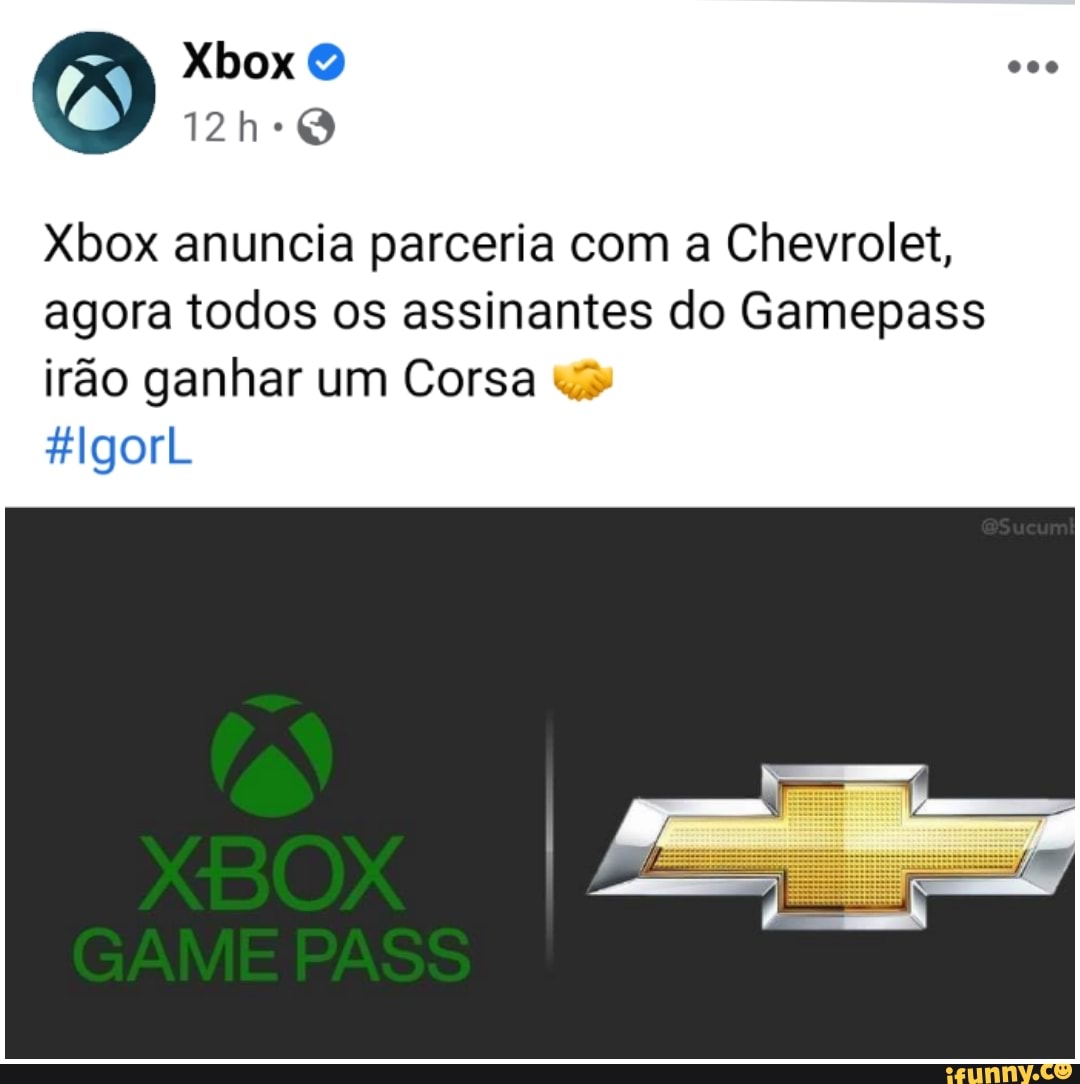 Xbox anuncia parceria com a Chevrolet, agora todos os assinantes do Gamepass irão ganhar um Corsa