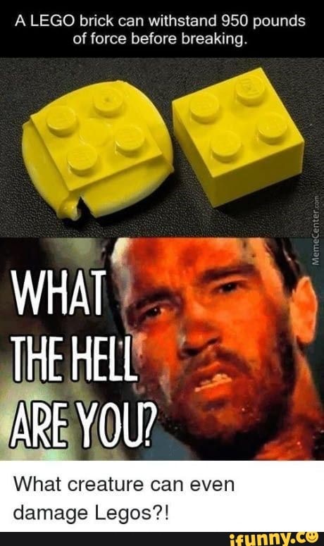 A LEGO brick can withstand 950 pounds
of force before breaking.
What creature can even
damage Legos?!