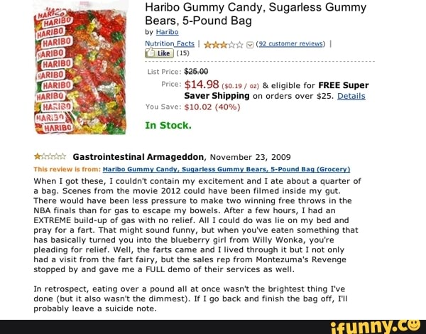 Haribo Gummy Candy, Sugarless Gummy Bears, 5-Pound Bag by arbs Nytrition  Eacts I (Cite 05)