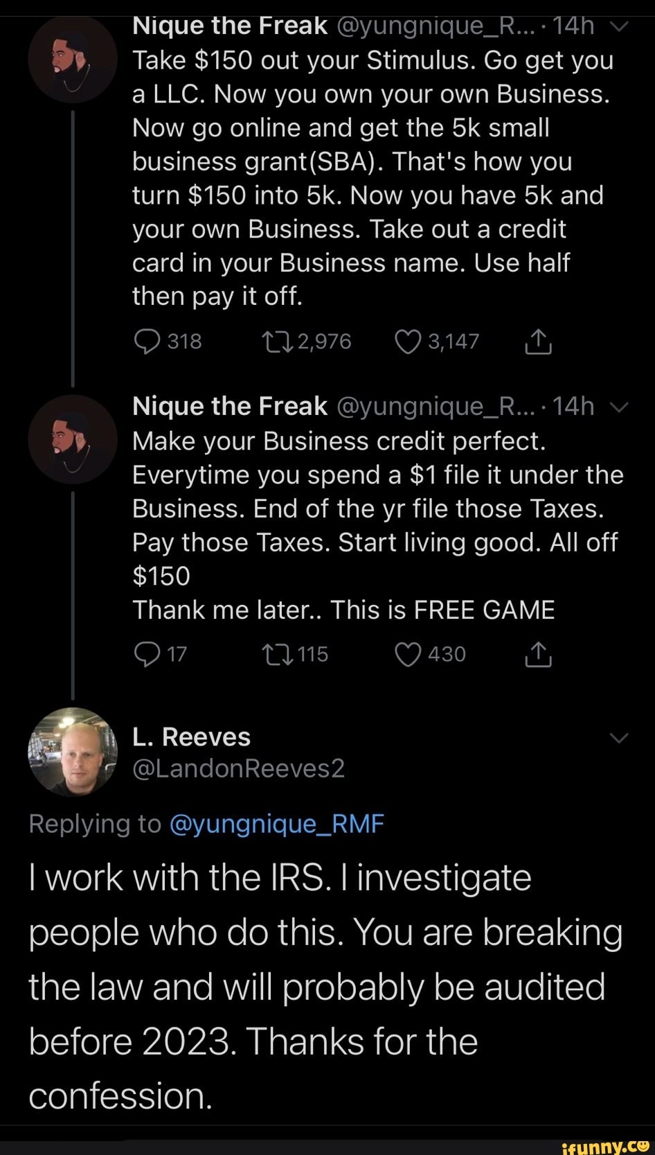 Nique The Freak Yungnique R Take 150 Out Your Stimulus Go Get You A Llc Now You