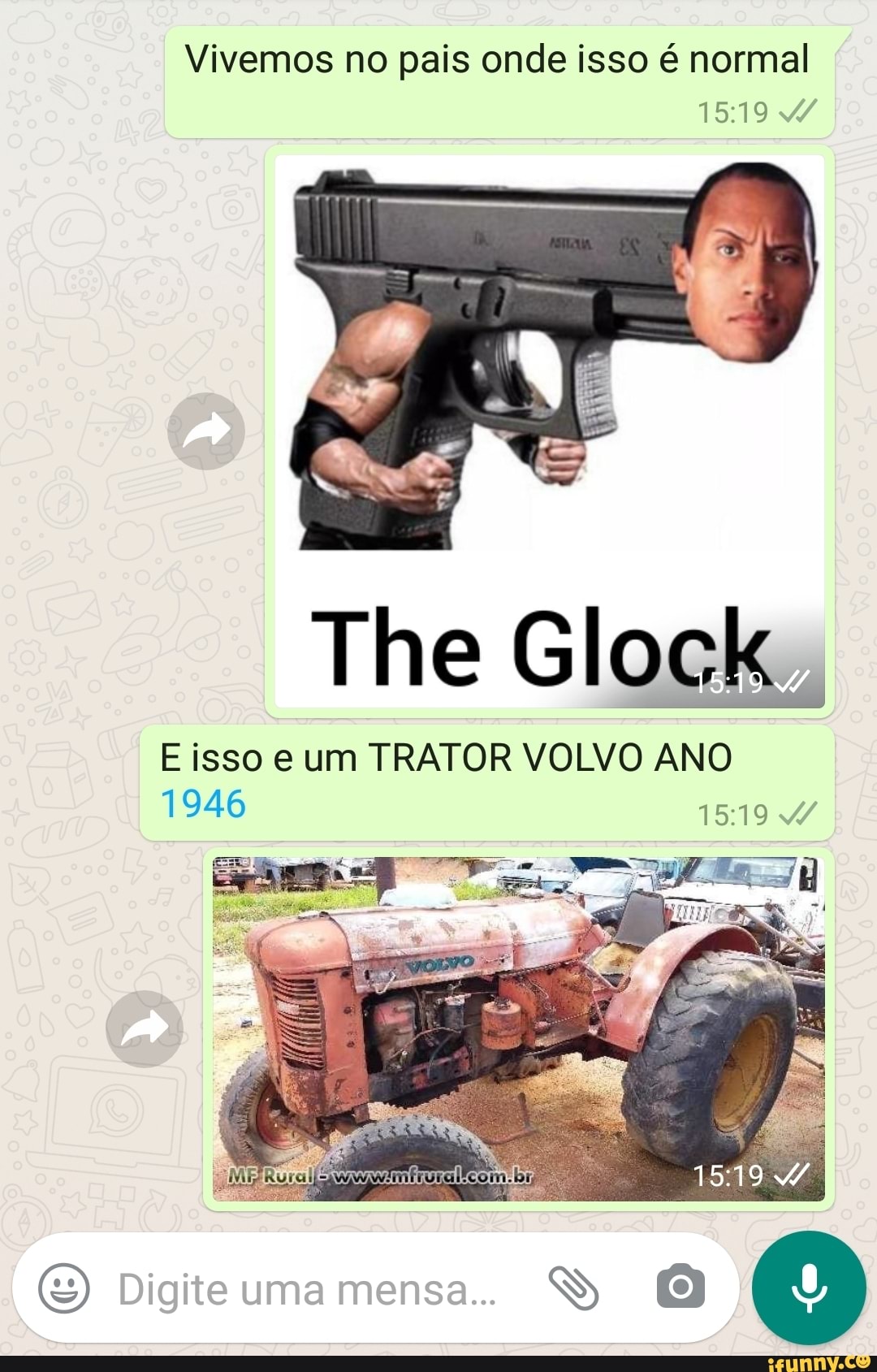 Vivemos no pais onde isso é normal
1519
E isso e um TRATOR VOLVO ANO
1946
Digite uma mensa.. S