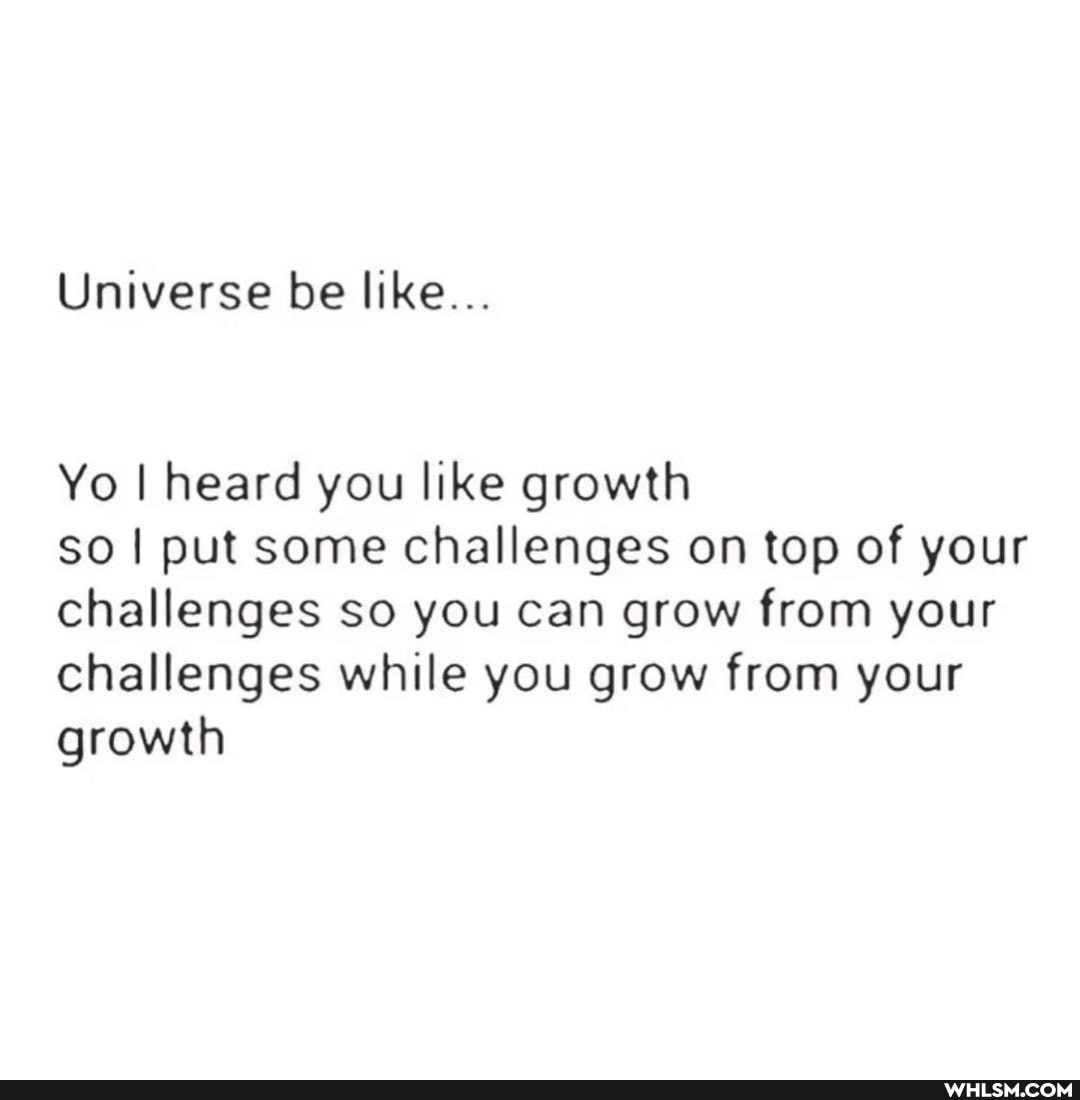 Universe be like...
Yo I heard you like growth
so I put some challenges on top of your challenges so you can grow from your challenges while you grow from your growth