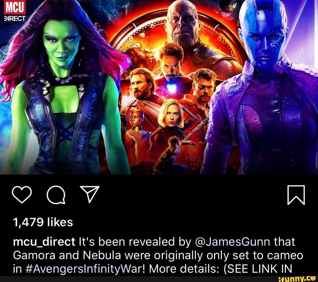 1,479 likes
mcu direct It's been revealed by @JamesGunn that
Gamora and Nebula were originally only set to cameo
in #AvengersinfinityWar! More details: (SEE LINK IN
