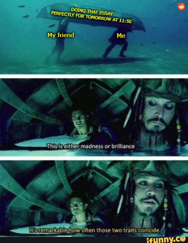 PERFECTLY THAT ESSay,
My friend Me
madness or brilliance
[cemarkablejhow often those two traits coincide
