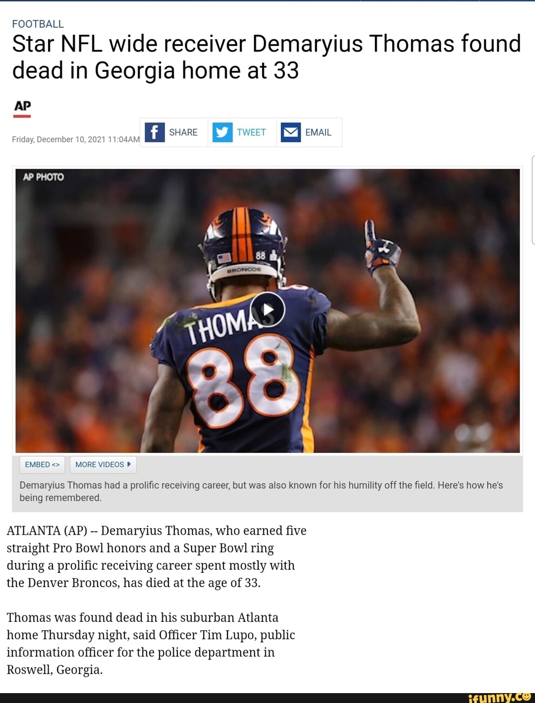 Demaryius Thomas obituary: NFL player dies at 33 –