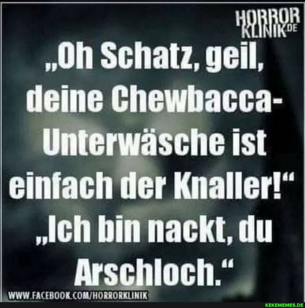 "Oh Schatz, geil, deine Chewhacca-
Unterwäsche ist einfach der Knaller!"
"leh bin nackt, du
Arschloch."
ww tas tonne /ntunDanDa