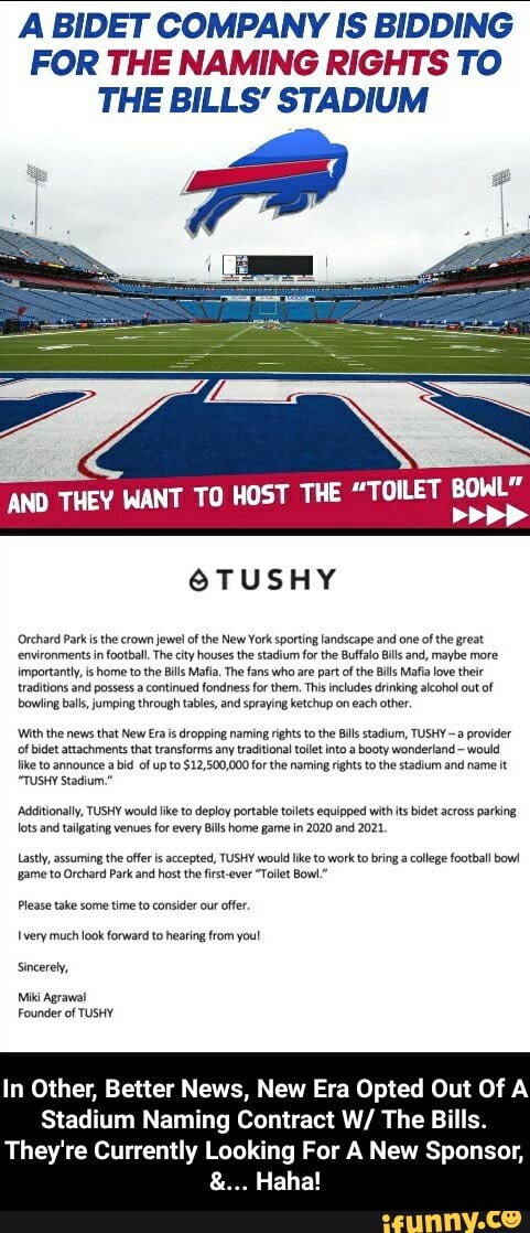 Bidet maker Tushy wants to rename Buffalo Bills' stadium