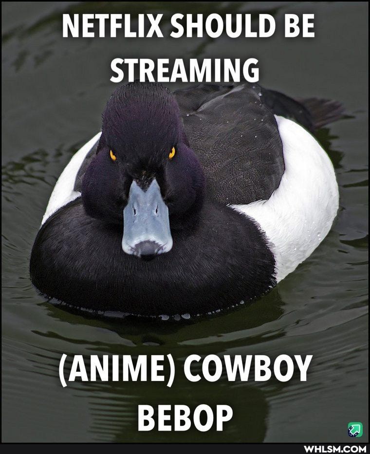 NETFLIX SHOULD BE STREAMING
(ANIME) COWBOY BEBOP