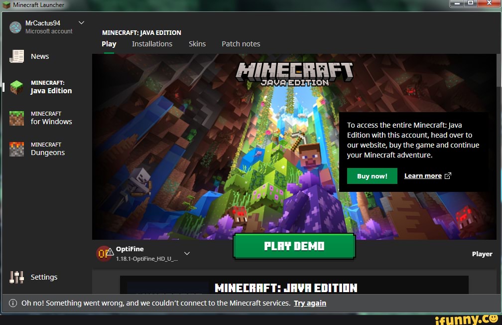 Minecraft Launcher, MrCactus94 Microsoft account Java Edition MINECRAFT ...