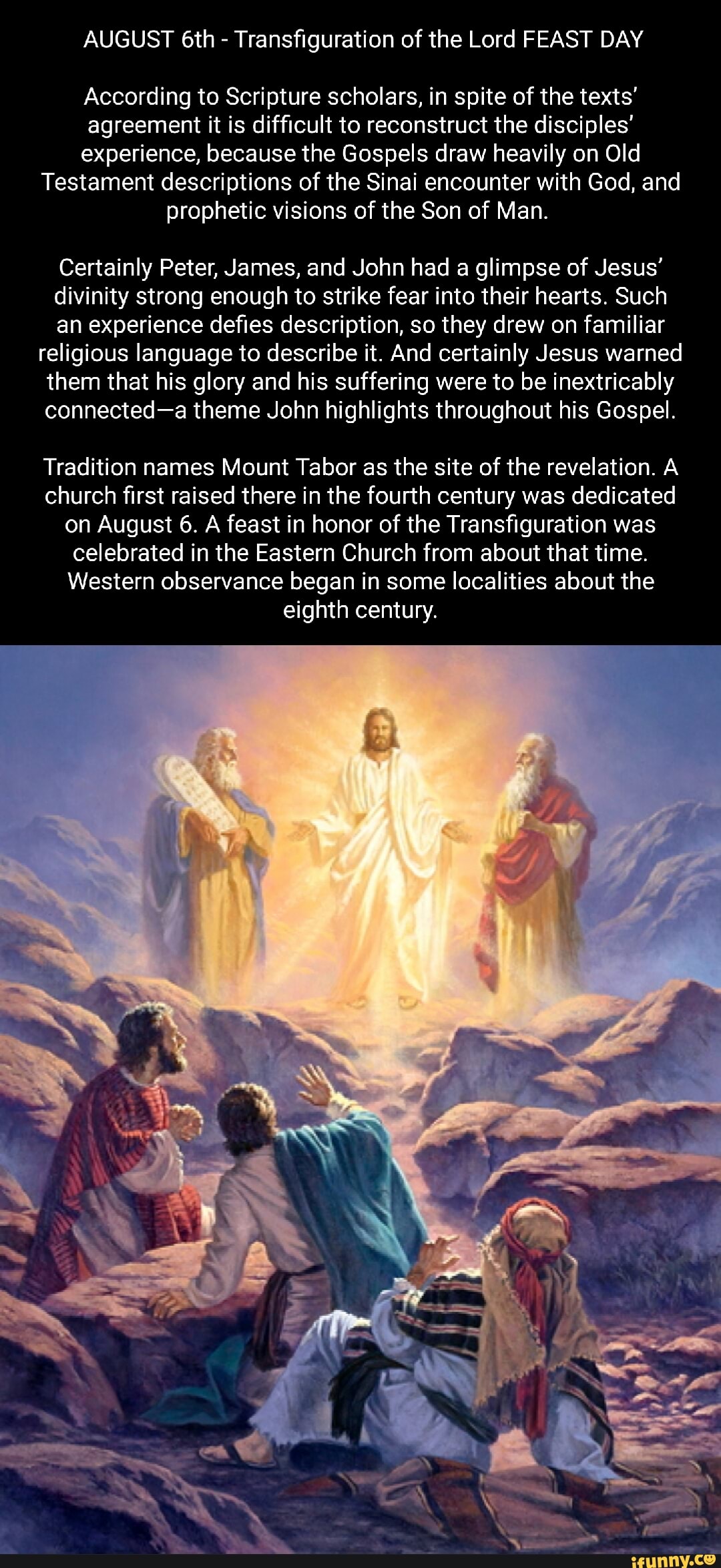 AUGUST Transfiguration Of The Lord FEAST DAY According To Scripture 