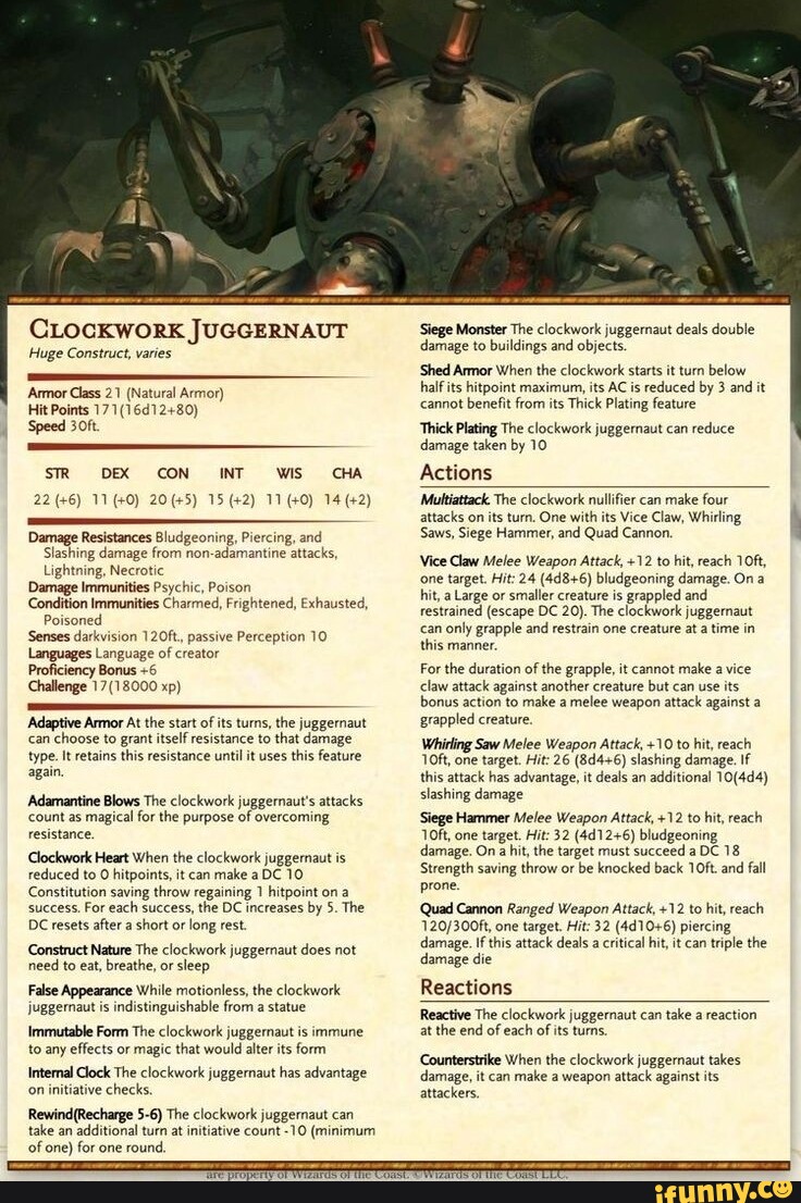 CLOCKWORK JUGGERNAUT Huge Construct Varies Armor Class 21 Natural   D7d3e999f6ba4824afd349a04d24ce96590a6661911c34d6b5134148428e4994 1 