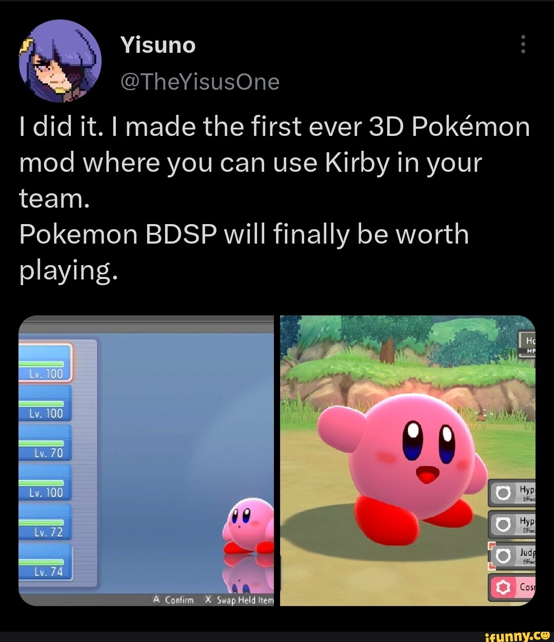 Yisuno ⚝ on X: Alright so the Kirby in Pokemon BDSP mod is almost  finished. I'm now doing some final testing to make sure nothing breaks when  doing a normal playthrough. The