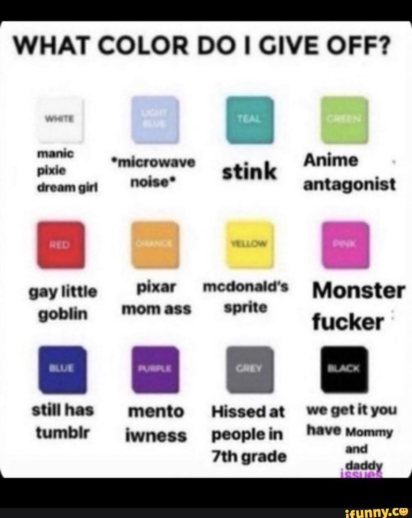 WHAT COLOR DO I GIVE OFF Manic microwave Stink Anime Pixie Nolee Stink Gaylittie Pixar 