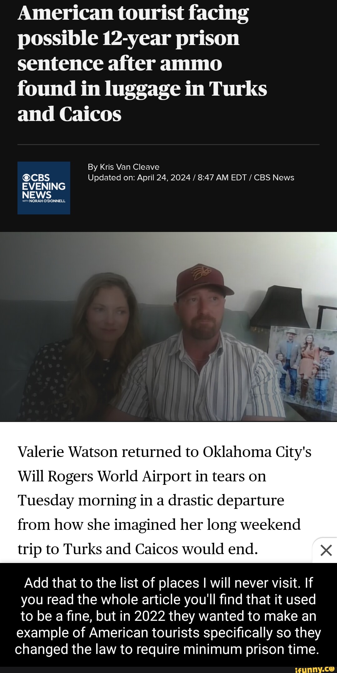 American tourist facing possible 12year prison sentence after ammo