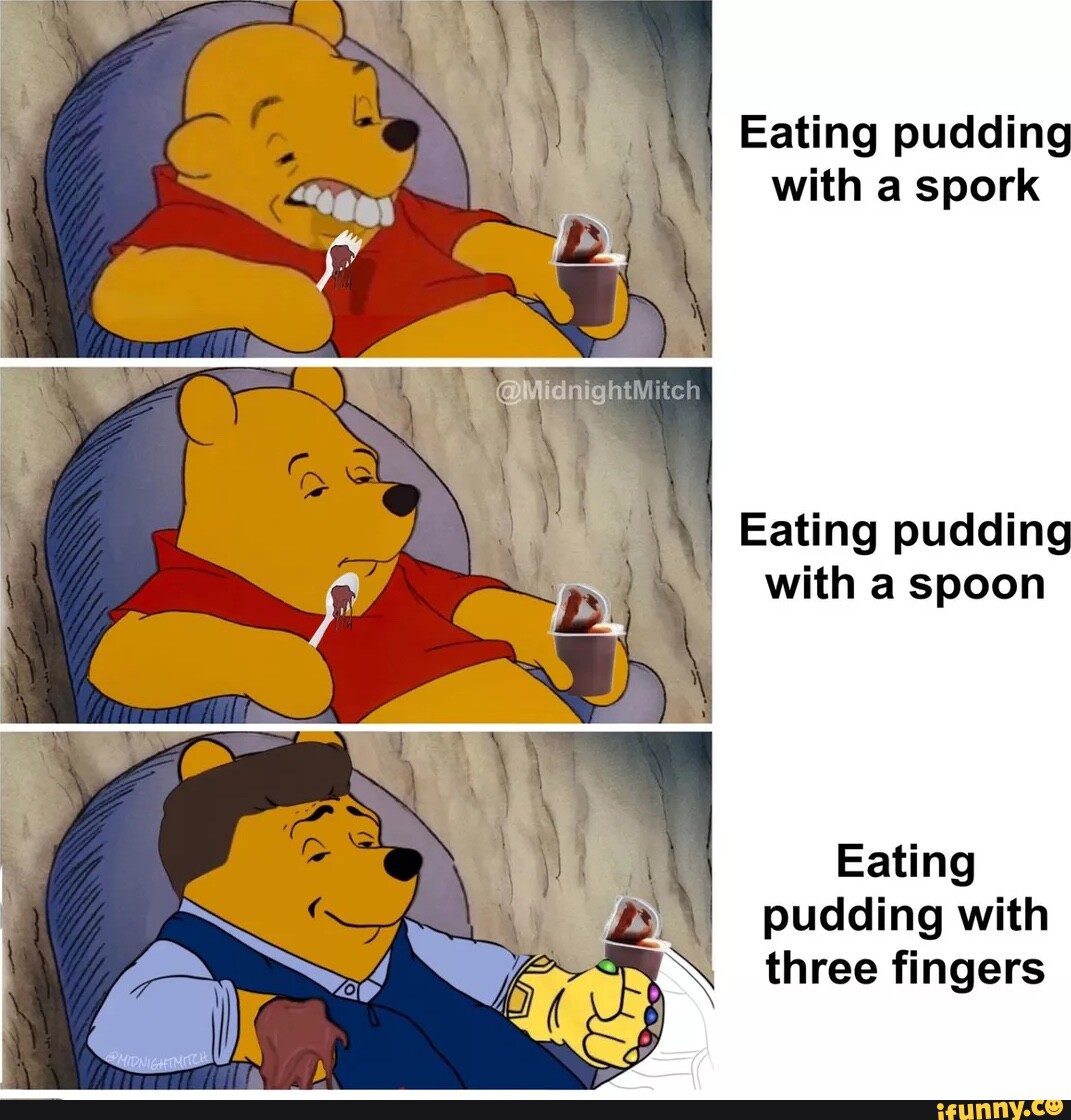 Eating pudding with a sports ghtMiteh I Eating pudding with a spoon