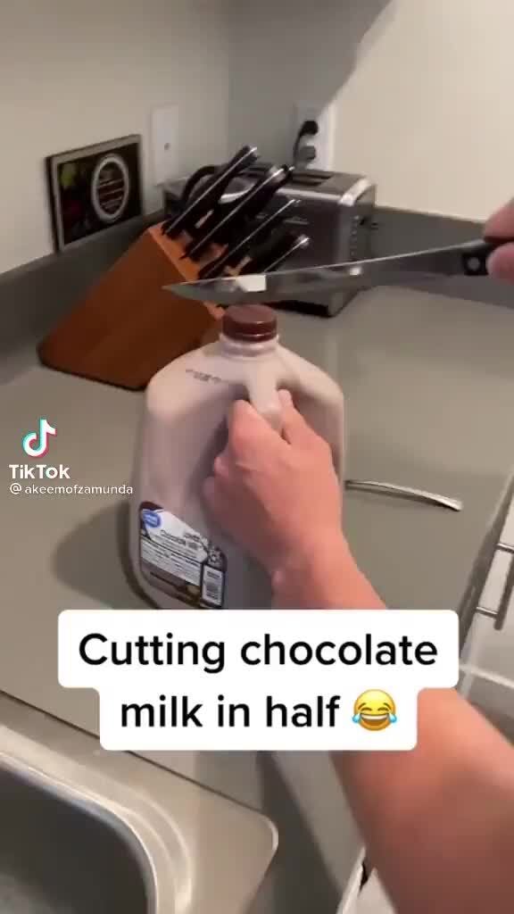 Tik Tok Cutting chocolate milk in half )