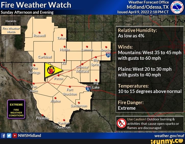 Fire Weather Watch Sunday Afternoon and Evening Hazards Five EXTREME ...