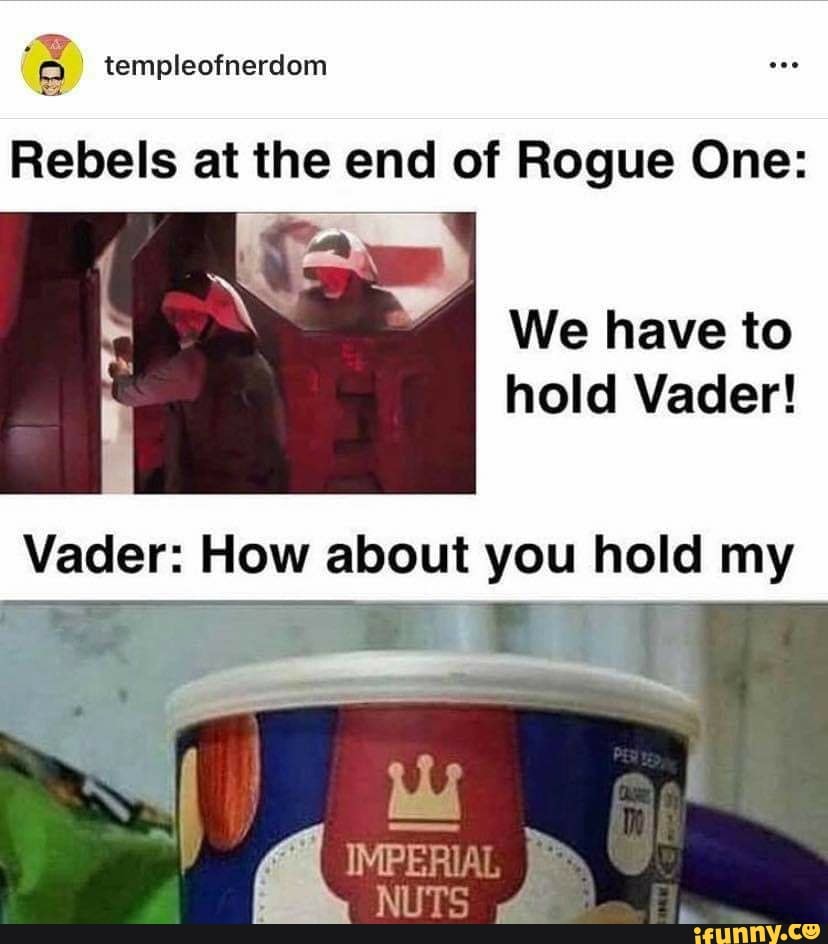 templeofnerdom
Rebels at the end of Rogue One:
We have to hold Vader!
Vader: How about you hold my
NUTS