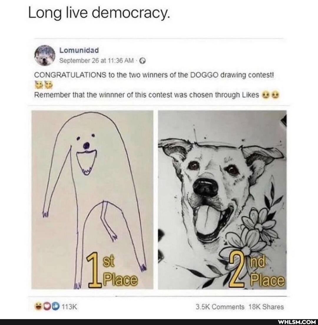 Long live democracy.
Lomunidad
September 26 at AM CONGRATULATIONS to the two winners of the DOGGO drawing contest!
Babe
Remember that the winner of this contest was chosen through Likes
SOW 113k 3.5K Comments Shares