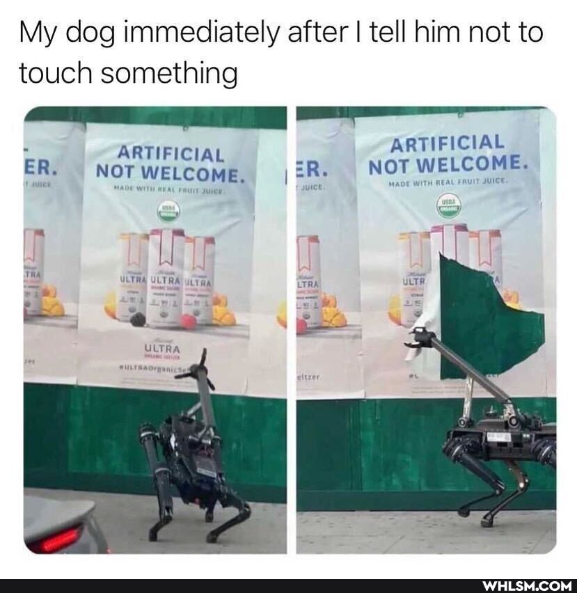 My dog immediately after I tell him not to touch something
ARTIFICIAL ARTIFICIAL
ER. NOT WELCOME, ER. NOT WELCOME.