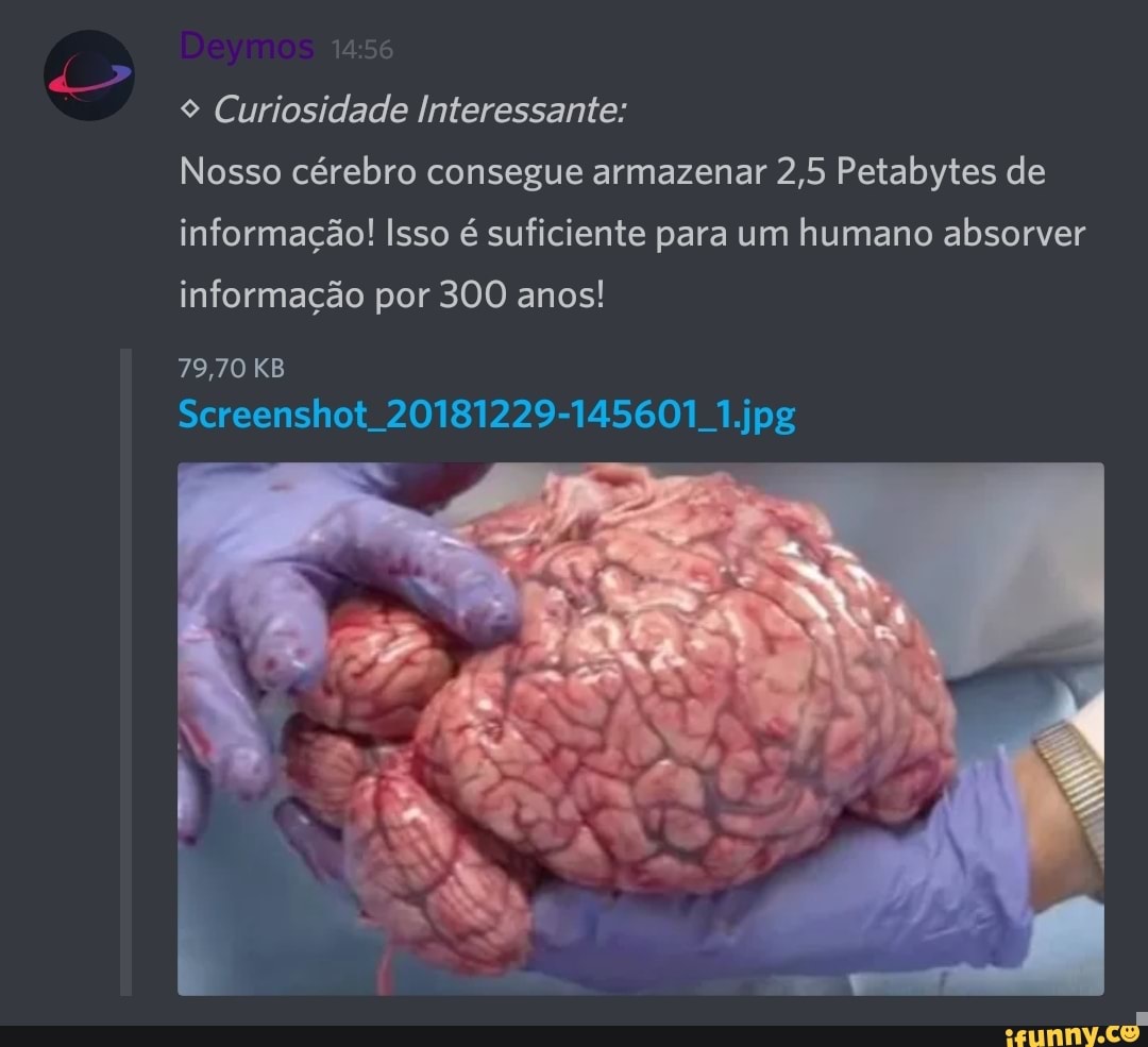 9 Curiosidade Interessante:
Nosso cérebro consegue armazenar 2,5 Petabytes de
informação! Isso é suficiente para um humano absorver
informação por 300 anos!
79,70 KB