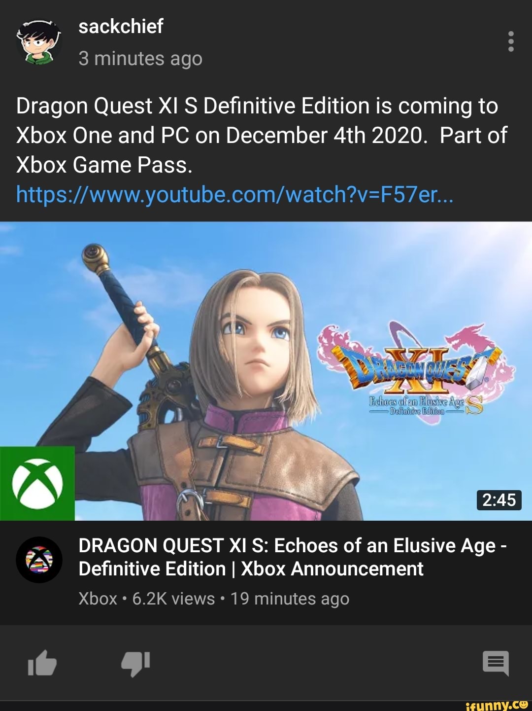 Ago Dragon Quest XI S Definitive Edition is coming to Xbox One and PC on December 4th 2020. Part