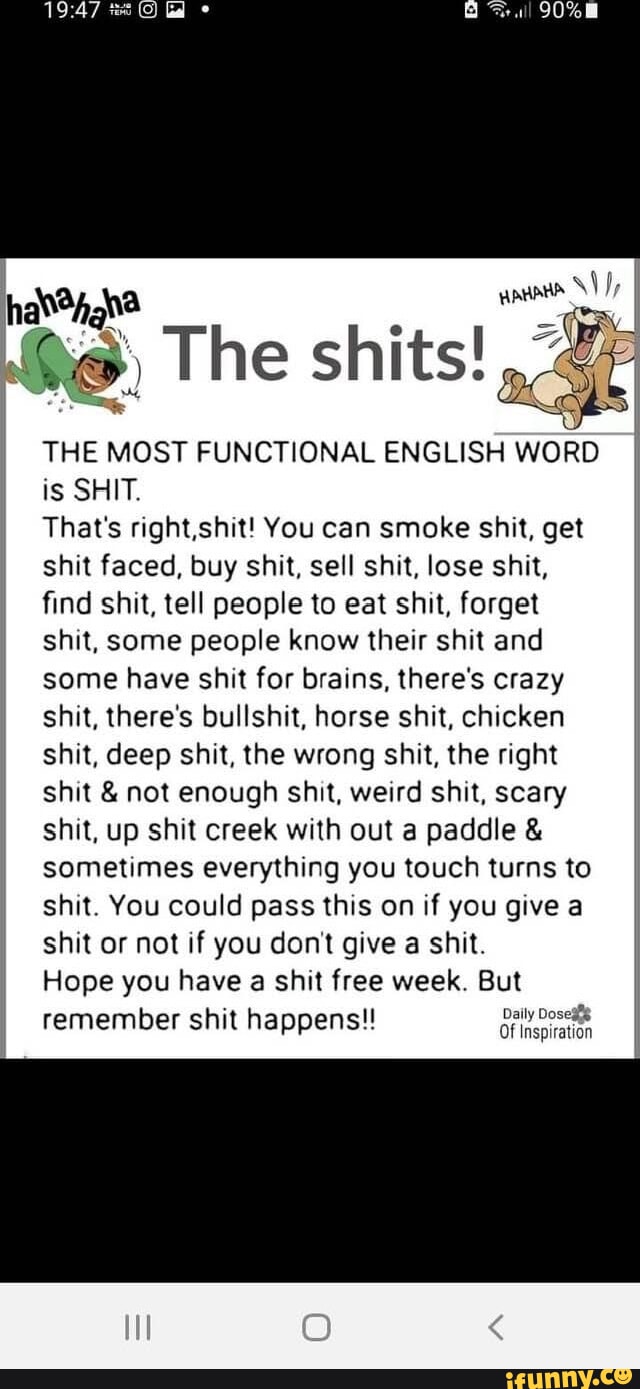The shits! THE MOST FUNCTIONAL ENGLISH WORD is SHIT. That's right,shit ...