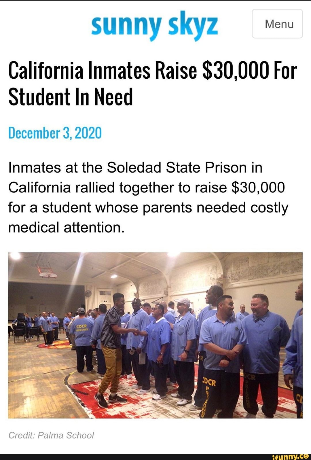 Sunny Skyz California Inmates Raise 30000 For Student In Need