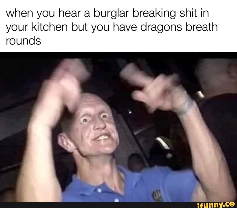 when you hear a burglar breaking shit in
your kitchen but you have dragons breath
rounds