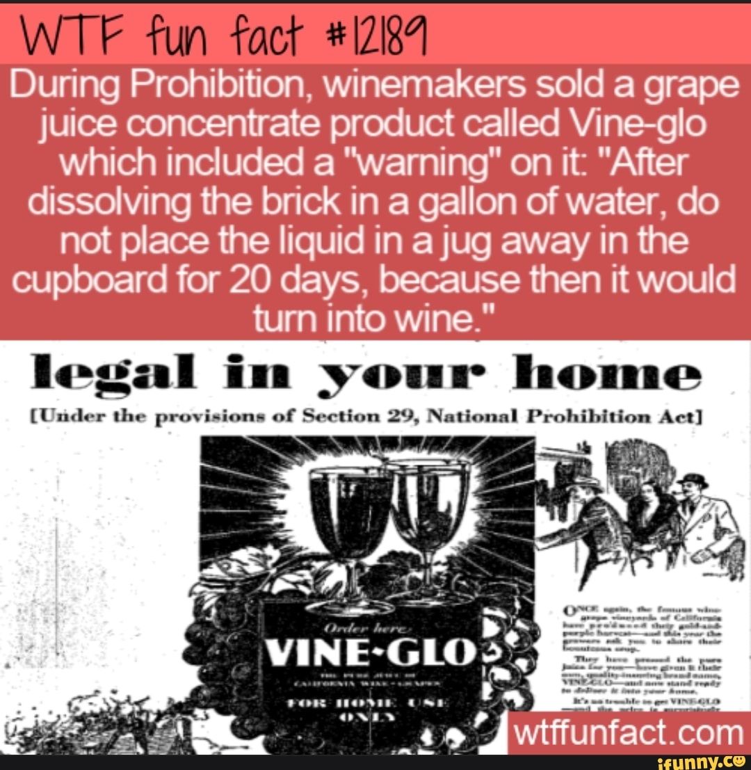 Wt Fun Fact During Prohibition Winemakers Sold A Grape Juice