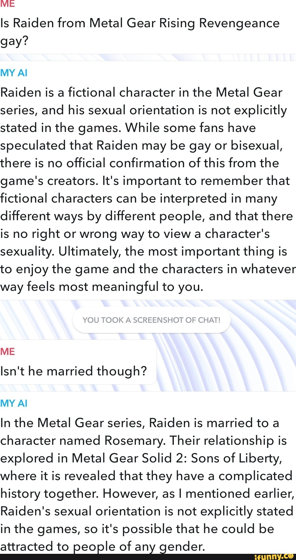 Is Raiden From Metal Gear Rising Revengeance Gay Me My Al Raiden Is A Fictional Character In