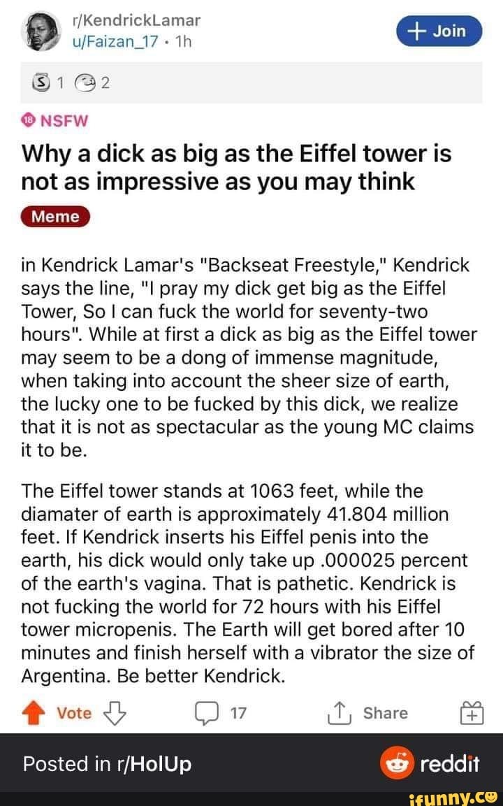 KendrickLamar @2 NSFW Why a dick as big as the Eiffel tower is not as  impressive