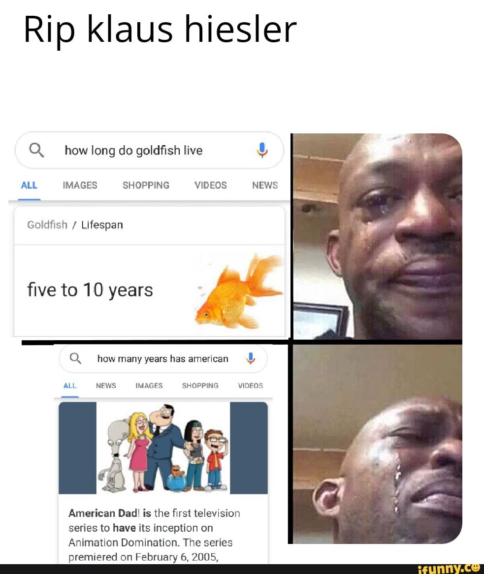 Idk oc meme - Rip klaus hiesler Q. how long do goldfish live ALL IMAGES ...