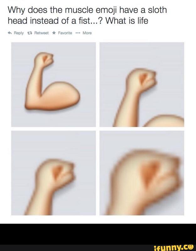 Why does the muscle emoji have a sloth head instead of a fish? What is