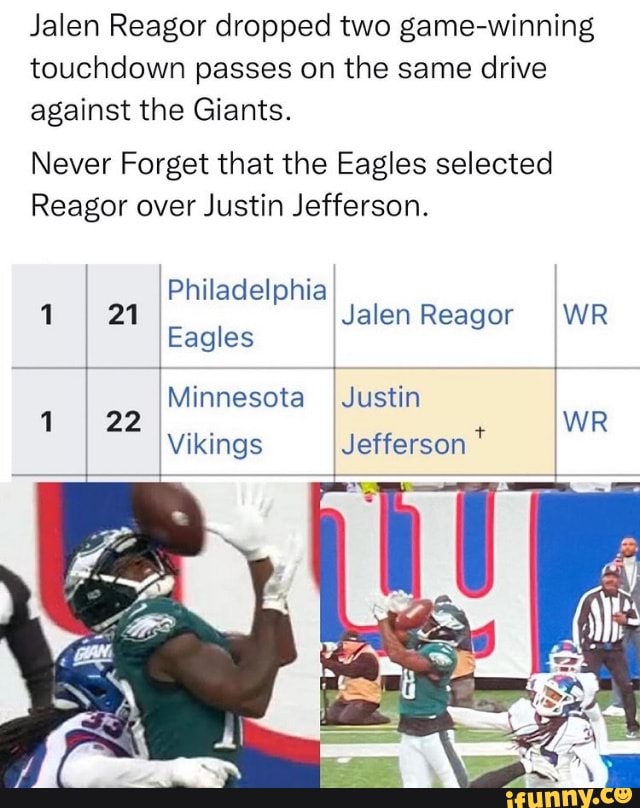 Eagles' Jalen Reagor drops two potential TD passes in final minute of  team's loss to Giants