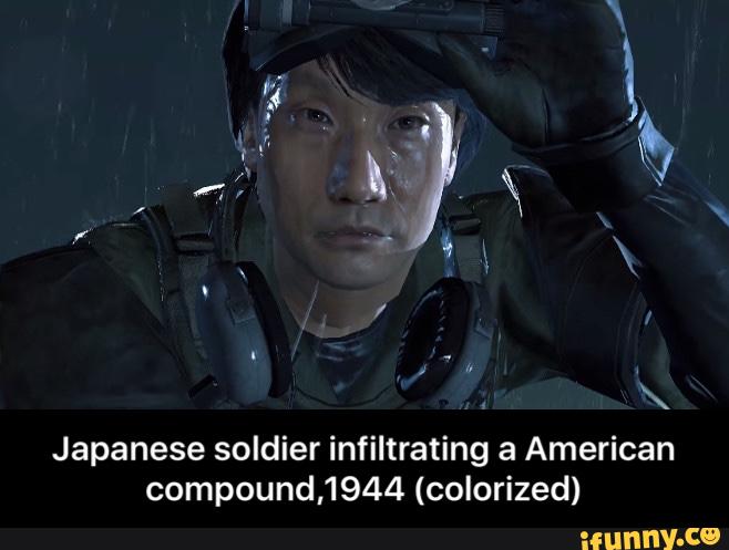 Japanese soldier infiltrating a American
compound,1944 (colorized) - Japanese soldier infiltrating a American compound,1944 (colorized)