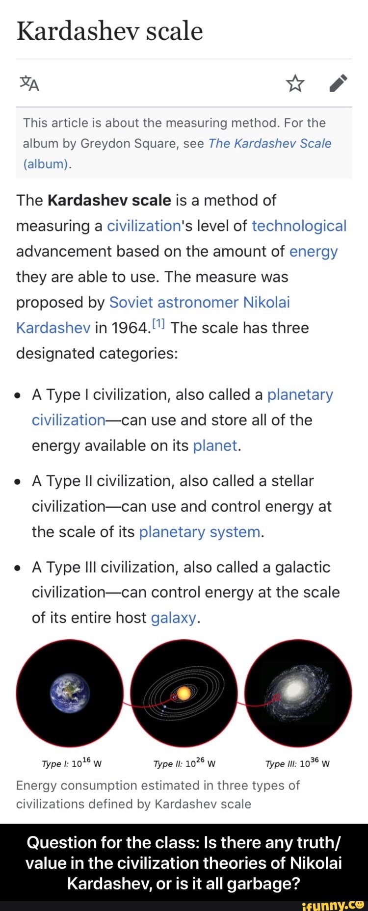 Kardashev Scale Ww This Article Is About The Measuring Method. For The ...