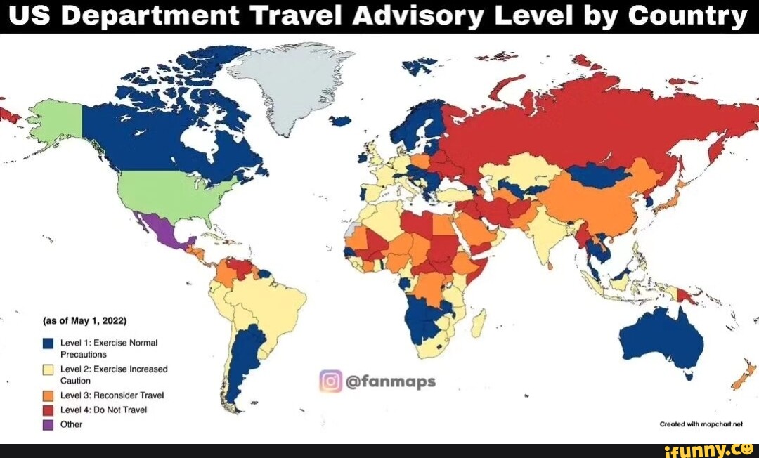 US Department Travel Advisory Level By Country (as Of May 1, 2022 ...